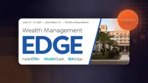 Wealth Management EDGE event banner featuring the event name, date, location at the Boca Raton Resort, and logos for Inside ETFs, WealthStack, and RIA Edge.