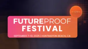Future Proof Festival promotional banner featuring event dates September 7-10, 2025, in Huntington Beach, CA, with Milemarker logo.