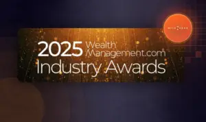 2025 WealthManagement.com Industry Awards banner featuring the Milemarker logo and celebratory design elements.