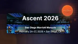 Ascent 2026 conference banner featuring event details: San Diego Marriott Marquis, February 24-27, 2026, with visuals of speakers and a modern design, relevant to Milemarker’s Advisor Conference.