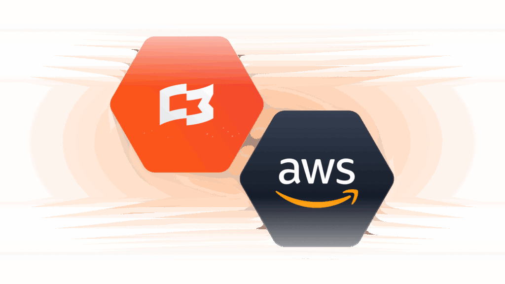 Milemarker™ and AWS logos on an orange background, symbolizing enterprise-grade security and data protection built on trusted platforms.