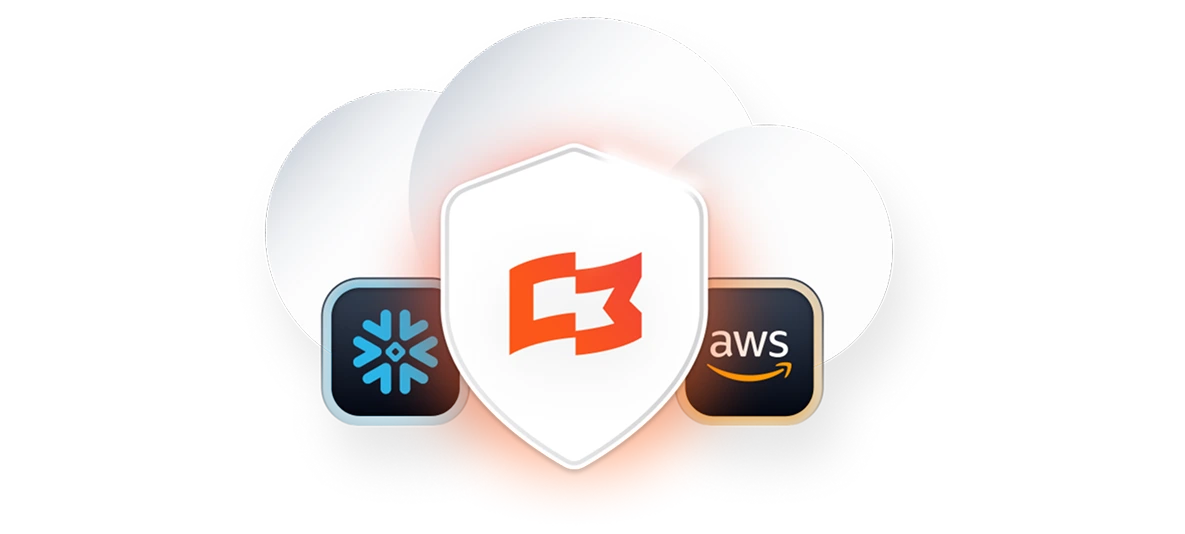 Cloud-based infrastructure with Snowflake and AWS logos, featuring a central shield symbolizing security and scalability for investment management solutions.